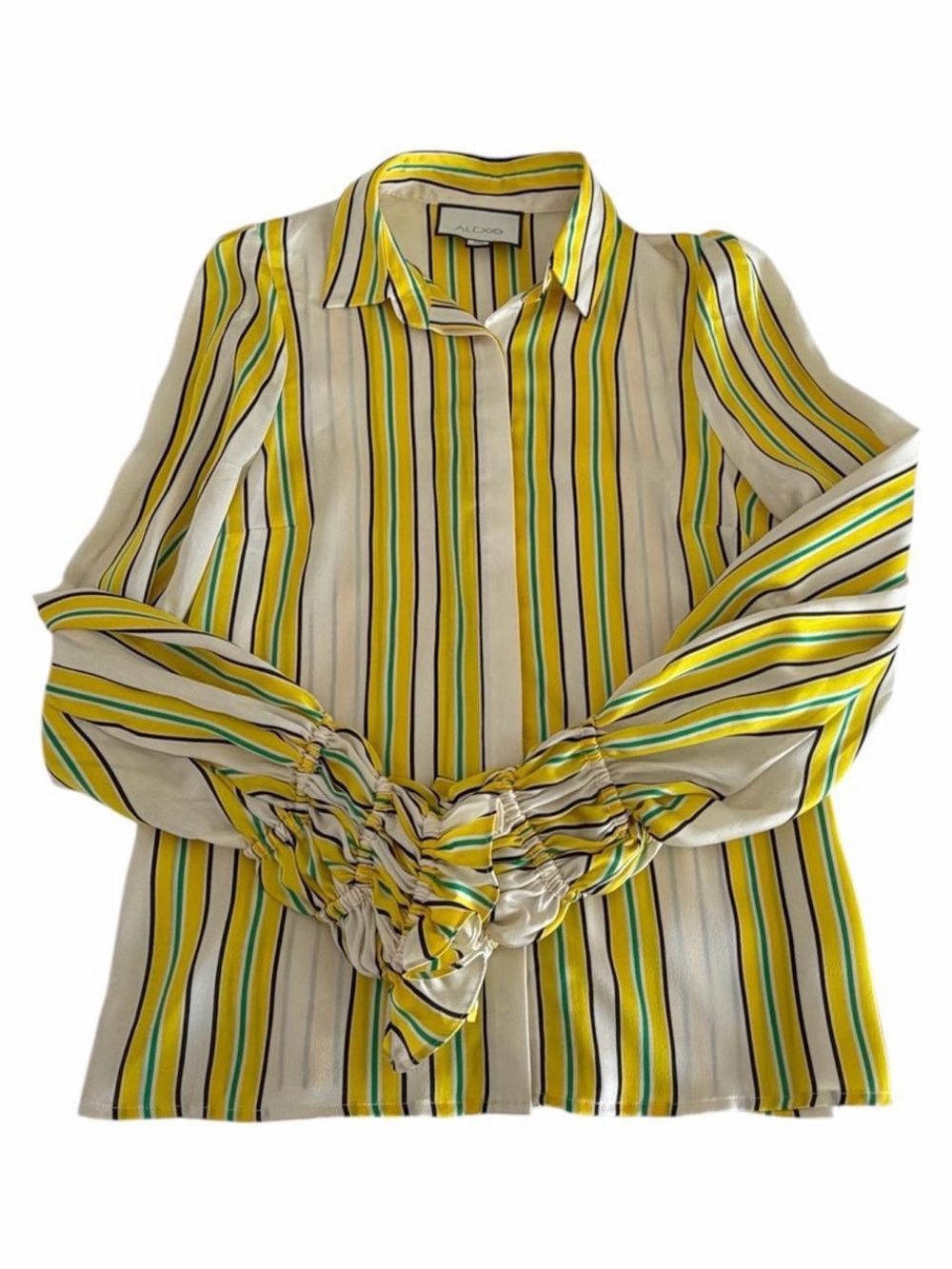 Alexis Striped Button-Down Blouse with Smocked Cuffs (XS) - Picture 8 of 8